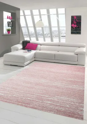 Produktbild von Designer und Moderner Teppich Wohnzimmerteppich Kurzflor Uni Design in Rosa Größe - 80 x 300 cm