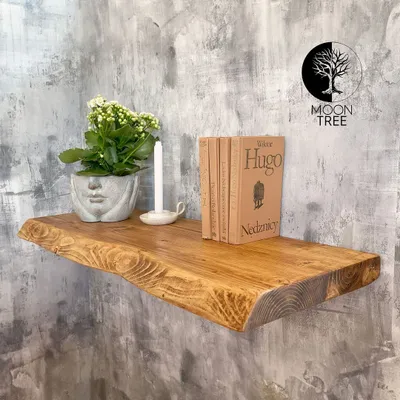 Produktbild von MoonTree | rustikální dřevěná nástěnná police Elvar, 30cmx3,8cmx60cm, Dub tmavý | Závěsná police, nástěnná police dřevěná do obývacího pokoje