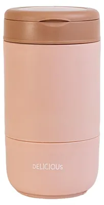 Produktbild von Intirilife Lunch Box Müsli Becher mit zwei abgetrennten Fächern mit Deckel Schlaufe Löffel Rosa - 270/370 ml Füllmenge - Thermo Behälter Aufbewahrungsbox für Suppen Joghurt Speisen Warmhaltebehälter
