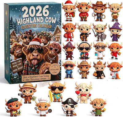 Produktbild von Highland Cow Adventskalender 2026, 24pcs 3D Weihnachts Adventskalender, für Weihnachtsdekoration, Heimdekoration & Festgeschenk