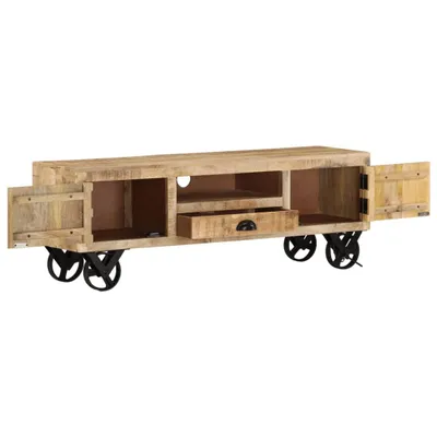Immagine prodotto di vidaXL Mobile TV con ruote 110x30x37 cm in legno massiccio di mango