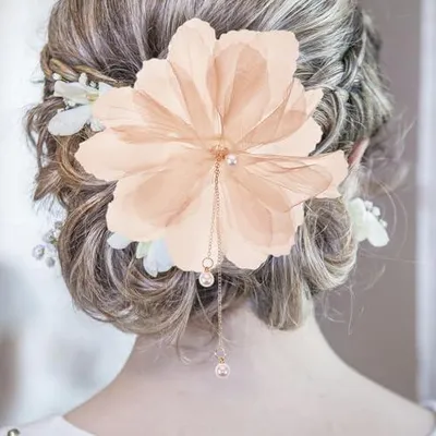 Produktbild von U-förmige Haarnadeln mit Chiffonblumen und Quaste als Haarschmuck für Damen zur Hochzeit, Party und zum Abschlussball
