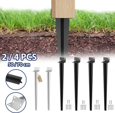 Obrázek produktu pro LARS360 4x nájezdová zemní objímka podpěra sloupku ve tvaru L 70cm zemní objímka dřevěný sloupek černý, držák plotového sloupku zahradní terasa balkon upevnění