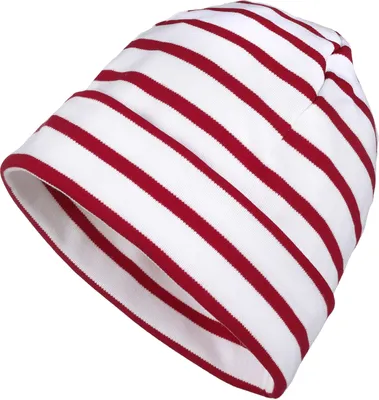 Produktbild von modAS Mütze Maritime Rollmütze Uni für Kinder und Erwachsene – Ringelmütze Baumwollmütze mit Streifen in Weiß / Rot bis 61 cm Kopfumfang