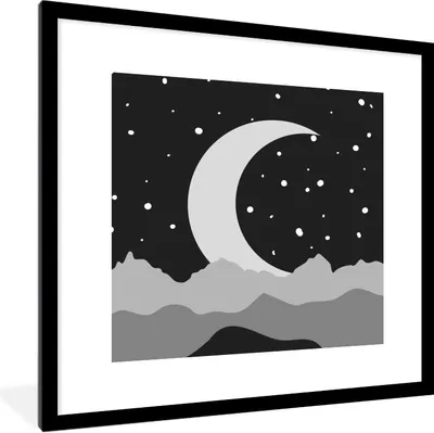 Produktbild von MuchoWow® Gerahmtes Poster Nacht - Mond - Schwarz - Weiß 40x40 cm - Poster mit Schwarzem Bilderrahmen Wandposter Rahmen Foto Bilder - Poster - Plakat im Rahmen