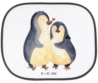 Produktbild von Mr. & Mrs. Panda Sonnenschutz Autoscheibe Pinguine Einschlafen - Weiß - Geschenk, Auto Sonnenblende, Seitenscheibe, Jahrestag, fenster, für, Valentinstag, Hochzeitstag