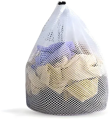 Produktbild von PolkaHome® Waschnetz mit Kordelzug – Wiederverwendbarer Grobmasch-Wäschesack, 60 x 80 cm, Weiß
