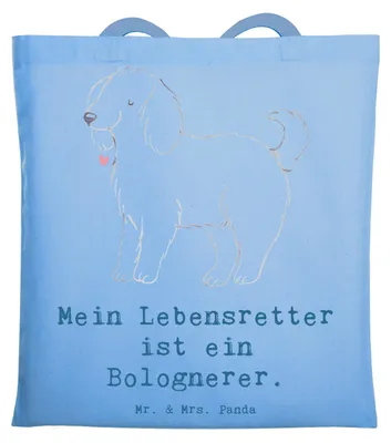 Produktbild von Mr. & Mrs. Panda Schultasche Bologneser Lebensretter - Sky Blue - Geschenk, Stoffbeutel, Jutebeutel, Laptoptasche, Tote Bag, Tasche