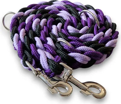 Produktbild von Hundeleine Doppelleine Umhängeleine Robust 2,4m 3-fach verstellbar 20mm geflochten handgefertigt schwarz-violett-heidekraut