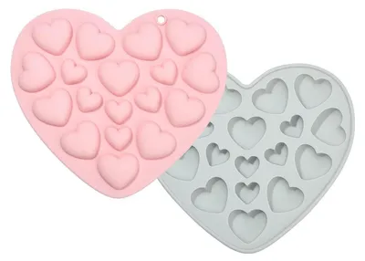 Productafbeelding van Siliconen vormen, hartvormig, 3D, voor taartdecoratie, fondant, chocolade, snoepjes, 2 stuks, 155x170mm