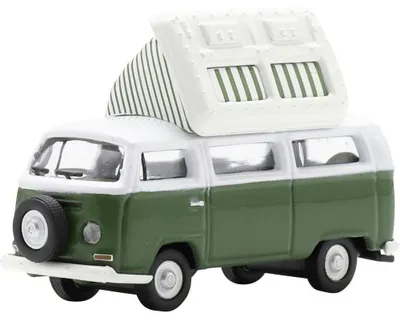 Productafbeelding van Spark/Schuco, schaal 1:87, VW T2 camperbus, groen-wit