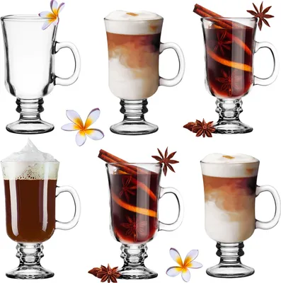 Immagine prodotto di Set di bicchieri PLATINUX per Irish Coffee con manico, 230 ml, 6 pezzi: bicchieri per latte macchiato, cacao, caffè e cappuccino in vetro