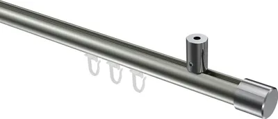 Produktbild von Interdeco Innenlaufstange / Gardinenstange mit Innenlauf Edelstahl-Optik / Chrom, Typ Sonius Santo (Kappe) Deckenmontage, 20 mm Ø 1-läufig, 160 cm