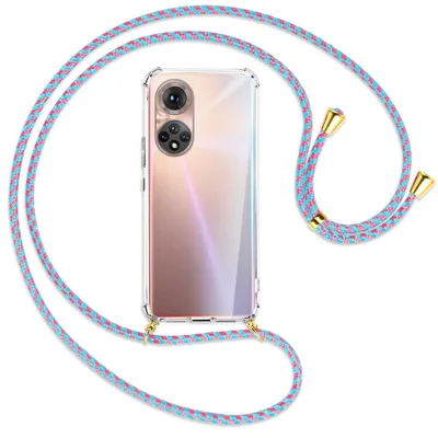 Produktbild von Handykette Backcover-Schutzhülle mit Band (Metall goldfarben) für Honor 50 (NTH-AN00) - pink/mint