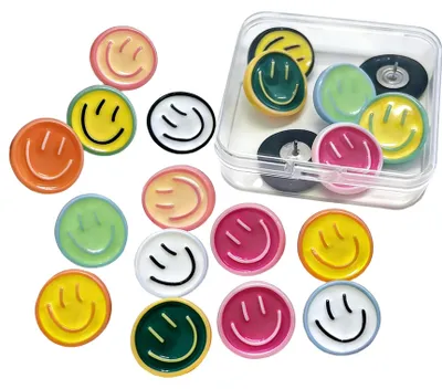 Imagen del producto de Alfileres de colores, 10 unidades, con forma de cara sonriente, para usar en corchetes