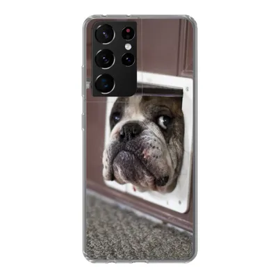 Produktbild von MuchoWow® Handyhülle Schutzhülle Hülle für Samsung Galaxy S21 Ultra Hund - Lustig - Katzenklappe - Kinder - Jungen - Mädchen - Kinder Silikon Softcase Handy Hülle - Mobiltelefon