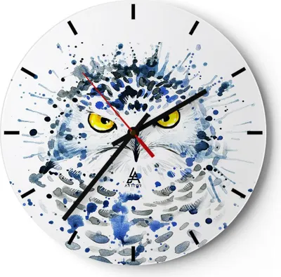 Produktbild von Wanduhr - Rund - Glasuhr - Mode Design Eule Aquarell - 40x40cm - Schleichendes Uhrwerk - Lautlos - zum Aufhängen bereit - Dekoration Modern - Wanddekoration aus Glas - C3AR40x40-2838