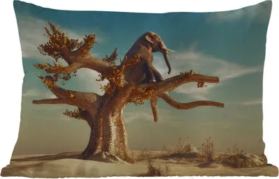Produktbild von MuchoWow® Outdoor Kissen - Elefant - Baum - Natur - Wüste - 60x40 cm - Wetterfest - Lounge Kissen - Zierkissen - Kissen für Innenräume