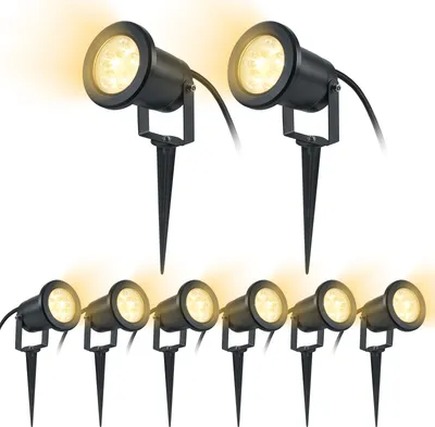 Image de UISEBRT 8 pièces 4W Lampe de jardin Projecteur de jardin LED avec piquet de terre GU10 Blanc chaud IP65 Lampe de jardin Projecteur sans fiche