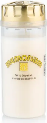 Produktbild von MEMORIAM-Kompositionsöllicht mit Golddeckel, Weiß, Nr. 433, AETERNA, Brenndauer ca. 4 Tage, 161/61 mm, Karton mit 20 Stück