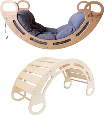 Obrázek produktu pro Montessori houpačka s polštářem (v šedé barvě), přírodní, 85 cm, 5 v 1,  7 v 1