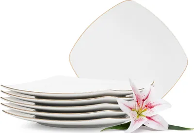 Obrázek produktu pro KONSIMO Jídelní talíře 6 ks "CARLINA", Bílá, Porcelán, MODERNÍ, 25,5x25,5cm