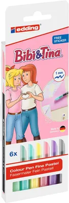 Produktbild von Edding 1200 Fasermaler Bibi&Tina 6er Set pastell, Rundspitze 1 mm, 6 Farben, Mehrfarbig, Rundspitze, 1 mm, Rund, Kunststoff