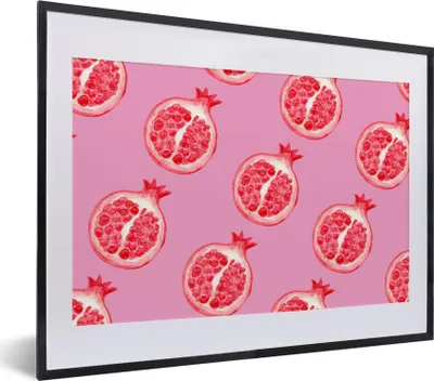 Produktbild von MuchoWow® Gerahmtes Poster Obst - Rosa - Muster 40x30 cm - Poster mit Schwarzem Bilderrahmen Wandposter Rahmen Foto Bilder - Bilderrahmen - Poster im Rahmen