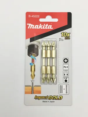 Obrázok produktu pre Makita BIT bit s dvojitým krížovým zapustením Impact Gold Torosion PZ2 - 65 mm, B-45222, 3 kusy