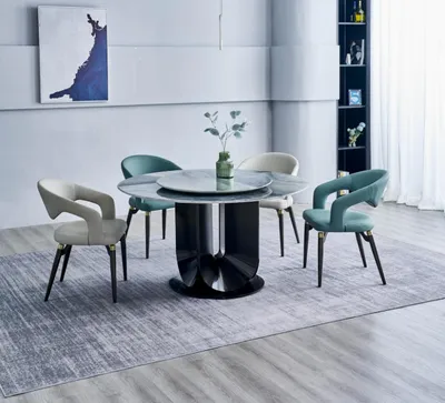 Immagine prodotto di Set da pranzo di design Tavolo da pranzo rotondo 6x sedie Gruppo di seduta elegante