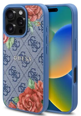 Produktbild von GUESS case passend für IPHONE 16 Pro kompatibel mit MagSafe GUHMP16LP4ROPEMCB (4G Flowers Print) blue