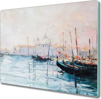 Produktbild von Coloray Schneidebrett Herdabdeckplatte 60x52 cm Kochplattenabdeckung Küchenbrett Hackbrett - Seehafen Hafen Boote