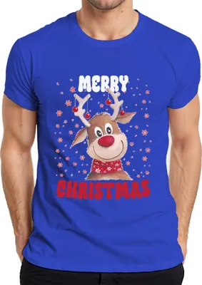 Produktbild von Merry Christmas Reh Rentier Süß - Weihnachten Xmas Christmas Herren T-Shirt, Blau, M