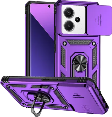 Obrázek produktu pro Pouzdro pro Xiaomi Redmi Note 13 Pro 5G dvouvrstvé pouzdro s posuvným krytem kamery a prstencovým stojánkem Fialová