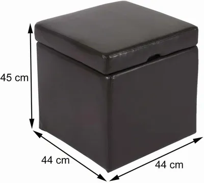 Produktbild von Schwarzer Hocker Onex mit Deckel aus Leder und Kunstleder, 45x44x44cm – Sitzwürfel, Sitzhocker und Aufbewahrungsbox,