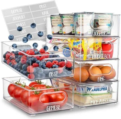 Zdjęcie produktu dla Zestaw 6-częściowych organizerów do lodówki, z możliwością układania w stosy, bez BPA, pojemniki kuchenne