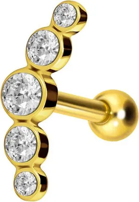 Produktbild von Ohrpiercing Chirurgenstahl Ohrpiercing 5 KRISTALLE Gold Designgröße: 3 x 10mm