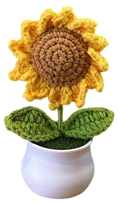 Produktbild von Handgehäkelte Topfblume, handgefertigte gehäkelte Sonnenblume, Maiglöckchen, Tulpe, künstliche Topfblumen für die Tischdekoration zu Hause oder im Büro.