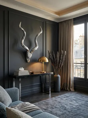 Produktbild von Deko Hirschgeweih L Aluminium Wanddeko 80 cm Landhausstil Silber Metall modern, Design Hirschkopf Landhaus Geweih Wand groß, Wohndeko Hirsch außen, Wandschmuck XL