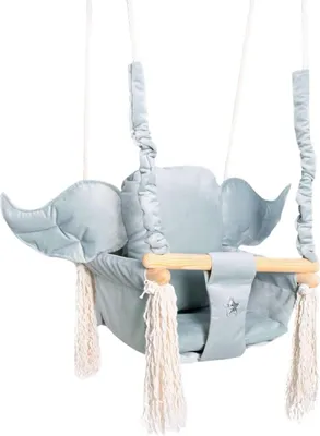 Produktbild von Love Gifts® Babyschaukel aus Holz hochwertig und geeignet als Indoor Schaukel, montierbar an der Decke sowie im Türrahmen, Flügel-Grau, EU