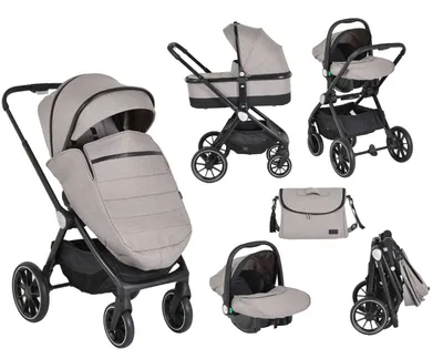Produktbild von Cangaroo Kombikinderwagen 3 in 1 Christiano Babywanne Babyschale klappbar Tasche beige