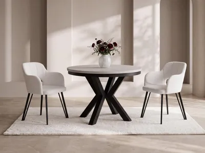 Produktbild von Runder Ausziehbarer Esstisch im Loft-Stil - Industrieller Tisch mit Schwarzen Metallbeinen - Platzsparender Tisch für Wohnzimmer - Kaschmir Grau Beige - 100 bis 180 cm
