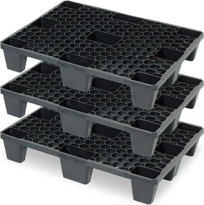 Produktbild von 3x Kunststoffpalette im halben Euromaß, LxBxH 800 x 600 x 140 mm, Deckfläche durchbrochen, Material PE-RE