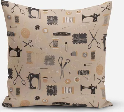 Produktbild von SCHÖNER LEBEN. Kissenhülle Sewing Atelier Nähzubehör natur schwarz Größe 60x60cm (HxB) 60x60cm (HxB) Größe