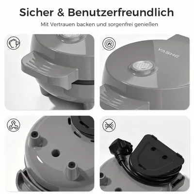 Productafbeelding van YASHE Mini Wafelijzer, 550W, Anti-aanbak wafelmachine, grijs
