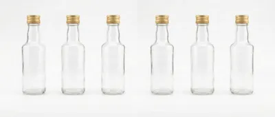 6 Glasflaschen 200 ml mit goldenem Deckel – Saft, Likör, Öl