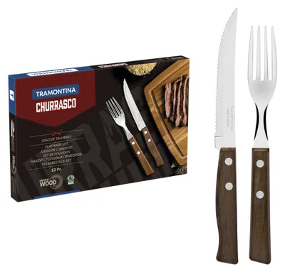Steakbesteckset 12-tlg. mit Naturholzgriffen, Edelstahl AISI 420