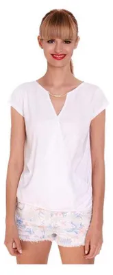 Produktbild von Damen Longshirt Tunika T-Shirt Sommer Shirt V-Ausschnitt; Weiß/S/M 36/38