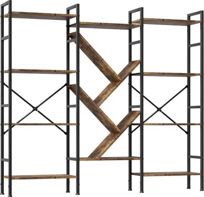 Image de Bibliothèque en forme d'arbre - Bibliothèque sur pied - 4 étagères - Design industriel - Structure métallique - Pour le salon et le bureau - Marron