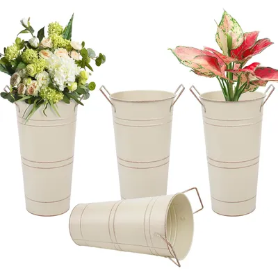 Image de Lot de 4 vases en métal galvanisé pour fleurs